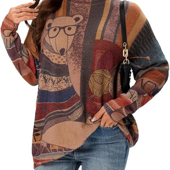 Christmas Polar Bear Women's Sz Large Oversized Pullover Long Sleeve Sweater NWT - Picture 2 of 5